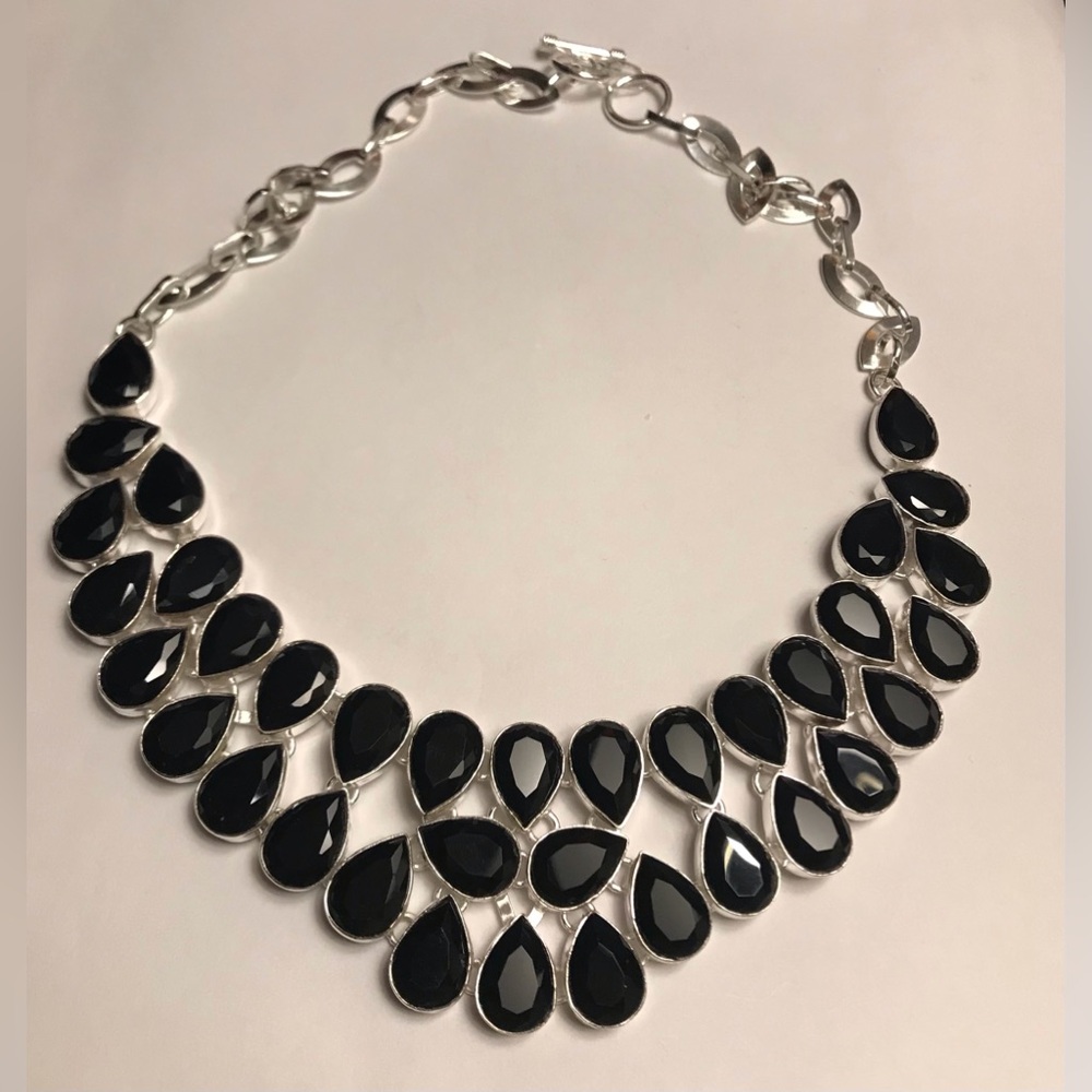 Black Onyx Stamped 925 Sterling Silver Necklace